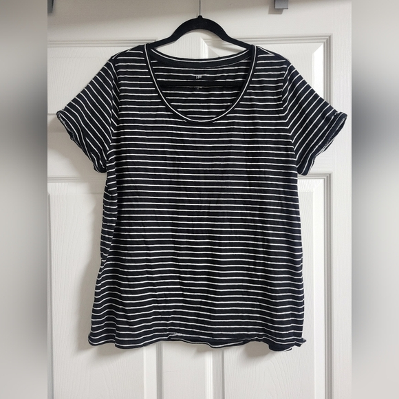 J. Jill Black and White Striped Short Sleeve Tee Size L - Picture 1 of 3